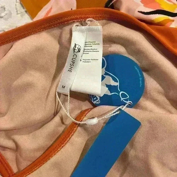 Cupshe NEW NWT Tankini Set Orange Floral Medium - Picture 2 of 4